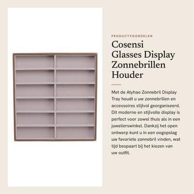 Dailygoods- Zonnebril Display - PU/Houten Houder - 12 Vakken - Modern/Functioneel - Ruimtebesparend - Duurzaam Materiaal - Zonnebrilhouder
