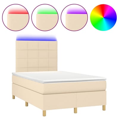 vidaXL - Boxspring - met - matras - en - LED - stof - crèmekleurig - 120x190 - cm