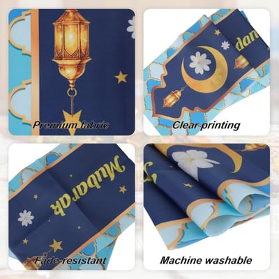 Dailygoods- Tafelloper 183x33 cm - Ramadan Tafeldecoratie - Polyester - Blauw/Geel - Feestelijke Eetervaring - Ideaal voor Thuisfeest - Tafelkleed