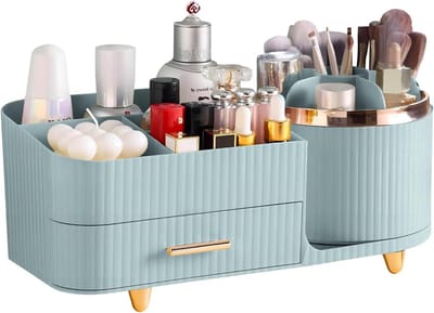 360° Draaibare Make-up Organizer met Lades - Grote Capaciteit Cosmetica Display Case voor Huidverzorging, Borstels, Oogschaduw en Lippenstift (Groen)