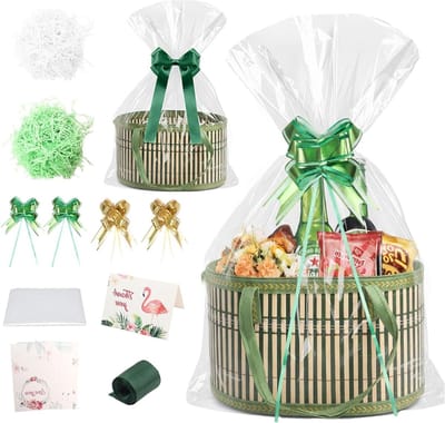 Lege opvouwbare geschenkmanden van bamboe en hout, 2 stuks, ideaal voor bruiloften, Kerstmis en cadeauverpakkingen, 30 × 20 × 20 cm