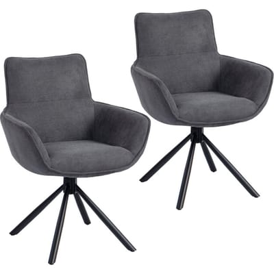 4goodz Set van 2 eetkamerstoelen - draaibaar en zacht gewatteerd met armleuningen - Grijs