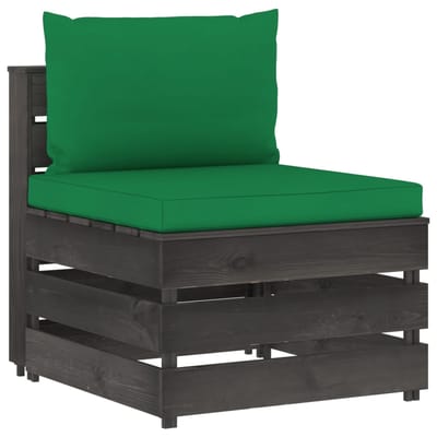 vidaXL - Middenbank - sectioneel - met - kussens - grijs - geïmpregneerd - hout