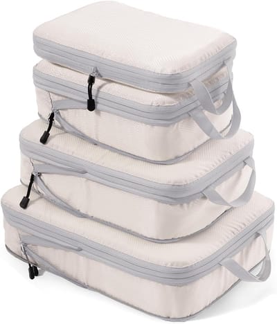 Famanu - Compressie verpakking kubussen voor koffers, uitbreidbare compressie kubussen koffer organisator, lichtgewicht reisbagage compressie zakken (Beige)