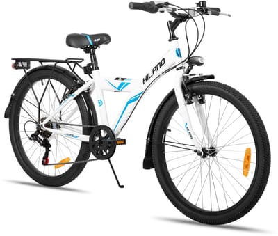 Hiland Kinderfiets - 24 Inch - Stadsfiets voor Jongens & Meisjes (6-11 Jaar) - 6 Versnellingen - Met Bagagedrager - Wit - Geschikt voor buitenactiviteiten in de lente
