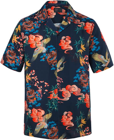 JP 1880 - Heren - overhemd korte mouwen Cubaanse kraag print all-over tot 8XL - Navy blauw - Maat 8XL