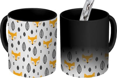 Magische Mok - Foto op Warmte Mokken - Koffiemok - Vos - Scandinavisch - Kinderen - Bladeren - Patronen - Magic Mok - Beker - 350 ML - Theemok