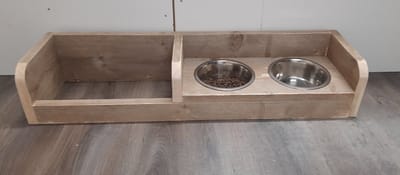 Houten honden voerbak en drinkbak “Fleur groot” – Eat&Play – Gebruikt steigerhout – voor de hond - opbergen