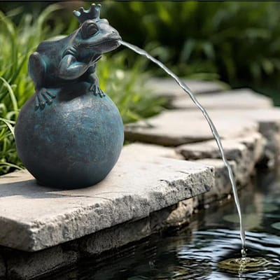 SNJY® Waterornamenten voor Buiten - Tuinfontein - Vijver Decoratie - Tuindecoratie - 12L x 12B x 21H cm - Kikker - Grijs