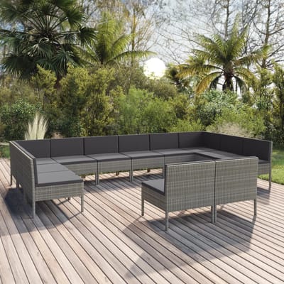 vidaXL - 12-delige - Loungeset - met - kussens - poly - rattan - grijs