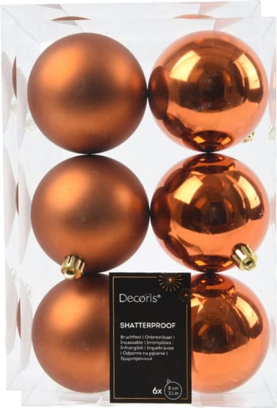 Decoris kerstballen - 18x stuks - 8 cm - koper/cognac bruin -kunststof -kerstversiering