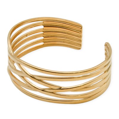 Marama - armband Nola Goud - open bangle - stainless steel met gouden plating - streep-reliëf - brede armband - damesarmband - cadeau dames