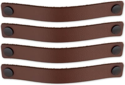 Leren handgrepen - Cognac - 4 stuks - 25 x 3 cm - incl. 3 kleuren schroeven - Handgrepen leer - Leren meubelgreep - Leren handvaten kast - Leren lus - Handgreep kast leer - Leren greepjes - Handvat leer - Leren deurgreep - Leren handgreep cognac
