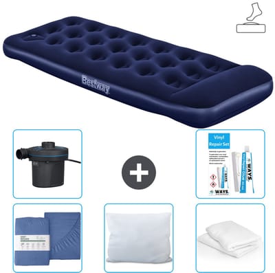 Bestway luchtbed - 1-Persoons - 76 x 185 x 28 cm - Blauw - Inclusief pomp - Hoeslaken - Kussen - Kussenbeschermer - Pomp en Reparatieset