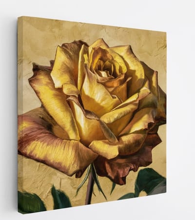 Saammp Canvas Schilderij - Goude Roos - Bloemen - Abstract - 20x20 - Foto op canvas - Wanddecoratie - Muurdecoratie Woonkamer - Kantoor Decoratie
