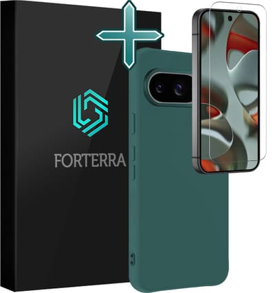 Hoesje Met Screenprotector - Geschikt voor Google Pixel 9 - Sterk & Shockproof - Telefoon Hoes - Back Cover - Siliconen Case - Donkergroen