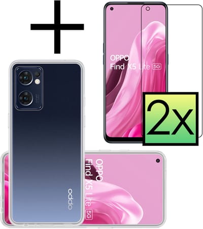 Hoesje - Met 2x Screenprotector - Geschikt voor OPPO Find X5 Lite - Sterk & Shockproof - Back Cover - Siliconen Case - Telefoon Hoes - Transparant