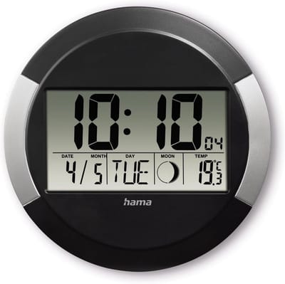 Digitale wandklok met radio en thermometer | Geluidloze LCD klok met kalender en maanfase