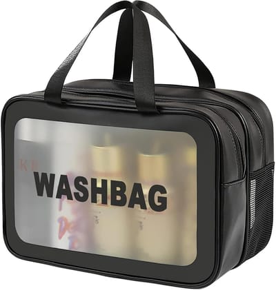 Toilettas - Waterdicht met droog- en natte scheiding - Ruime make-up tas voor dames en heren - Zwart, Maat L