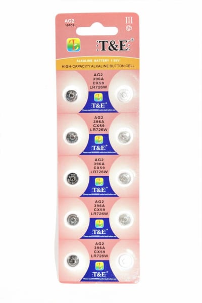 Batterijen AG2 Alkaline /"Strip 10 Stuks AG2 Batterijen / 10stuks ( Ook bekend als: AG2 batterij, LR52, LR726, 196, GP96A, 396A, 397, SR59, SR726SW, SR726W, 396A, SR726, CX59, 1164SO, 280-28, 396-1W, 397B, D396, D397, GP397, LR762W)"