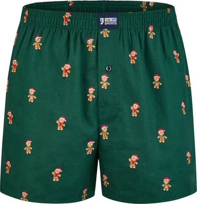Happy Shorts Heren Wijde Boxershorts Kerst Print Gingerbread Men Green - Maat XL