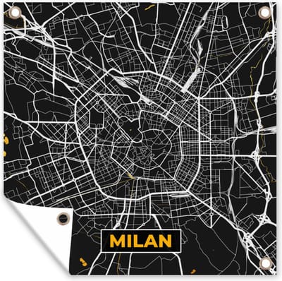 Tuin poster Milaan - Stadskaart - Goud - Plattegrond - Kaart - 200x200 cm - Tuindoek