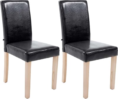 CLP Ina Set van 2 Eetkamerstoelen - Zonder armleuning - Hout - Kunstleer - zwart natura