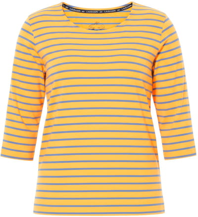 Laurasøn - Dames - Gestreept shirt 3/4-mouw ronde hals - Neonoranje - Maat 40+