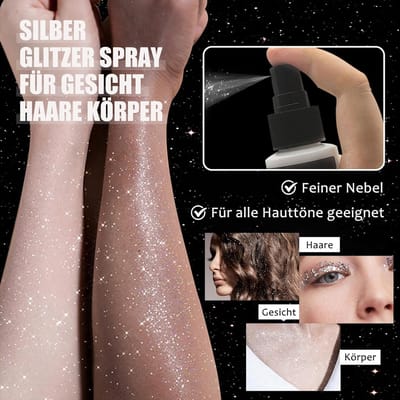 SnelShoppen - Glitterspray Zilver voor Haar en Lichaam, Glitterhaarspray voor Gezicht en Kleding, Sneldrogend, Ultrafin, Festivalaccessoires voor Hall