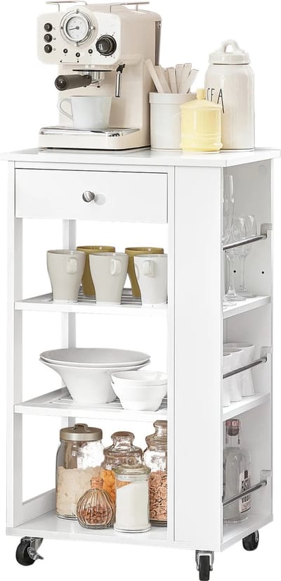 Keukeneiland - Verplaatsbaar - Keukenkast - Dressoir - Organizer - Kasten - Houten Werkblad - Lade - Wit