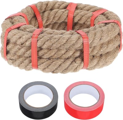 Dik gevlochten jute touw 2,3 cm x 2,4 m voor handwerk, leuningen, schommels en bootbouw