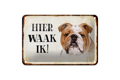Femer Blikken bordje met tekst 18x12cm nederlands Hier Waak ik Bulldogge Decoratie