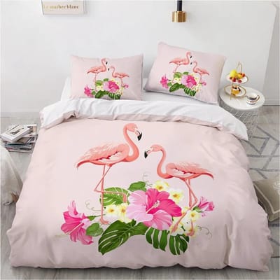 Cartoon Flamingo Koning Koningin Dekbedovertrek Roze Dieren Beddengoed Set voor Jongens Tieners Volwassenen Wilde Dieren Zacht 2/3 stuks Dekbedovertrek Kussensloop US Queen(228x228cm