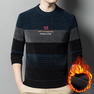 Heren Lange Mouwen Bij Ouderen Warme Papa Pullover Casual Gebreide Trui XXXXL black