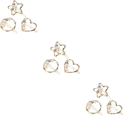 Haarclip Set - Parelsluiting Accessoires - Feestelijke Aankleding - Hart en Ster Vorm - 3 Stuks - Goudkleurig