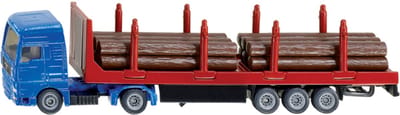 SIKU 1659, Vrachtwagen voor houttransport, 1:87, metaal/kunststof, blauw/rood, incl. boomstammen