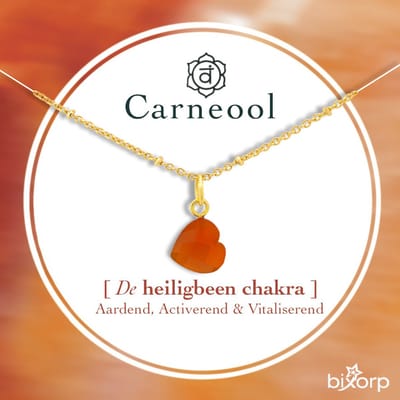 Bixorp Carneool Hartje Ketting - Edelsteen Heiligbeen Chakra Hanger - Roestvrij Staal met Verguld Goud - 36+8cm