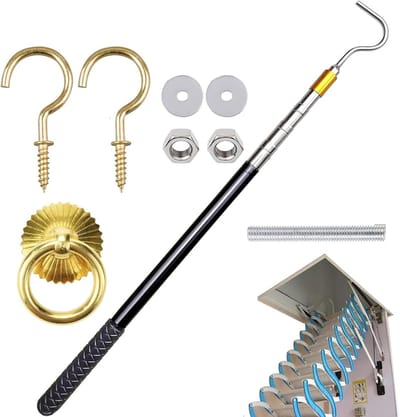 Zolderdak Trekker - Uitschuifbare Stok - Zoldertrap Bedienen - Roestvrije Afwerking - 163 centimeter - Zilver