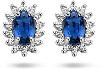 Zilver Gerhodineerd Oorknoppen Synth. Saffier En Zirkonia Halo 1336571