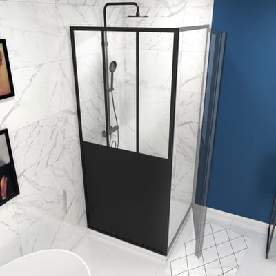 Aurlane - Zijwand Fabrik 80 X 200cm - Zwart Profiel - 5 Mm Helder Glas