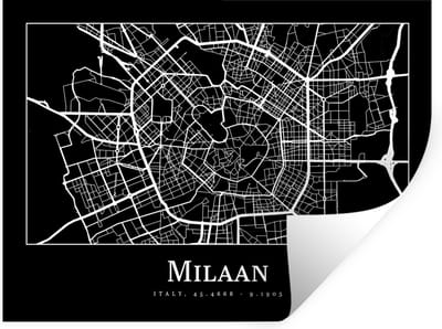 Muurstickers - Sticker Folie - Milaan - Plattegrond - Kaart - Stadskaart - 40x30 cm - Plakfolie - Muurstickers Kinderkamer - Zelfklevend Behang - Zelfklevend behangpapier - Stickerfolie