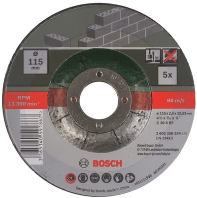 Bosch slijpschijven set - Voor steen - 115 x 2,5 mm - gebogen - 5 stuks