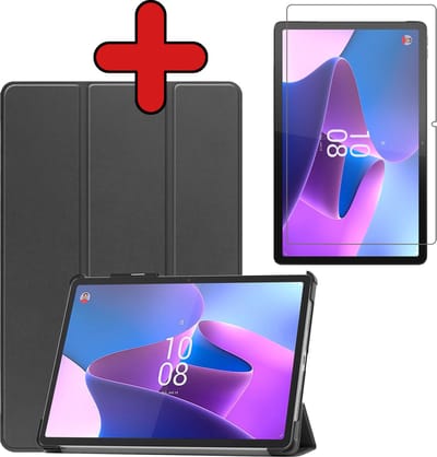 Hoesje - Geschikt voor Lenovo Tab P11 Pro - Met Screenprotector - Trifold Bookcase Hoes - Hard Cover Case - Met Uitsparing Geschikt voor Lenovo Pen - Hardcover Book - Tablethoes - Zwart