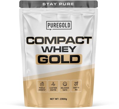 Pure Gold Compact Whey Gold Proteïne Poeder – 2300g – 71 Shakes – Whey Eiwit met Verteringsenzymen & Cafeïne – Ice Coffee Latte