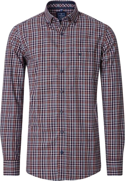 Redmond comfort fit overhemd - twill - rood - wit en blauw geruit - Strijkvriendelijk - Boordmaat: 39 - 40