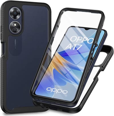 Hoesje met Ingebouwde Screenprotector voor de Oppo A17 | Full Protect valbescherming | Doorzichtig / Zwart