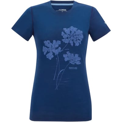 Escade dames T-shirt met korte mouwen en grafische print, gemaakt van een merinowolmix.