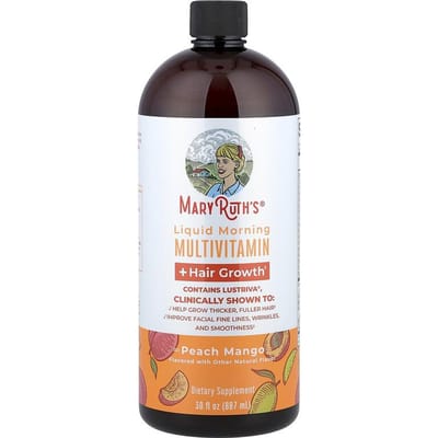 Vloeibaar Ochtend Multivitamine + Haargroei, Perzik Mango, 30 fl oz (887 ml)