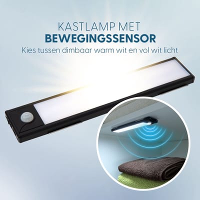 Eleganca Kastlamp met sensor – Meubelverlichting – 40 x 9 x 200 mm - Oplaadbare LED kastverlichting – Warm/Wit Licht – Dimbaar – USB-C – Magnetisch ophangbaar – Zwart