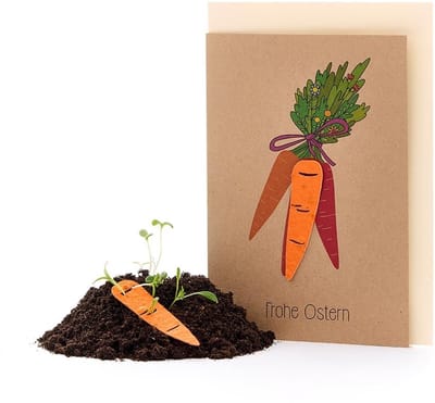 Dailygoods - Groeiende Paaskaart met Wortelmotief - Duurzame Wenskaart voor Pasen